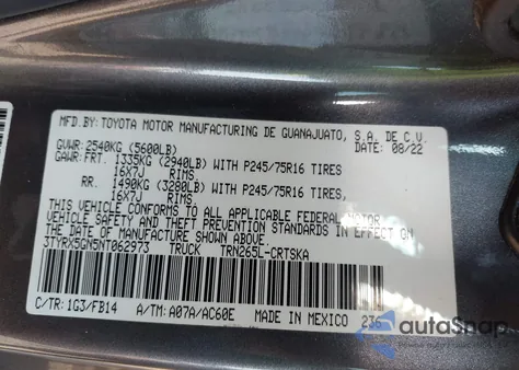 2022 Toyota Tacoma Sr из США, поврежденный, VIN 3TYRX5GN5NT062973